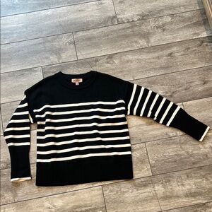 Philosophy Striped Black and Cream Crewneck Sweater